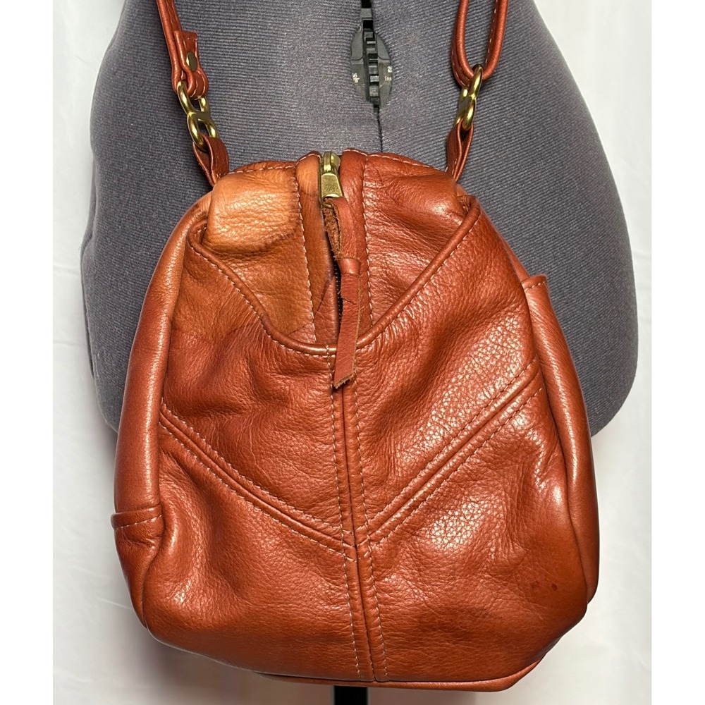 Vtg 90s Y2K Victoria Leather Co Brown Pebbled Leather Crossbody Bag Boho STAINED